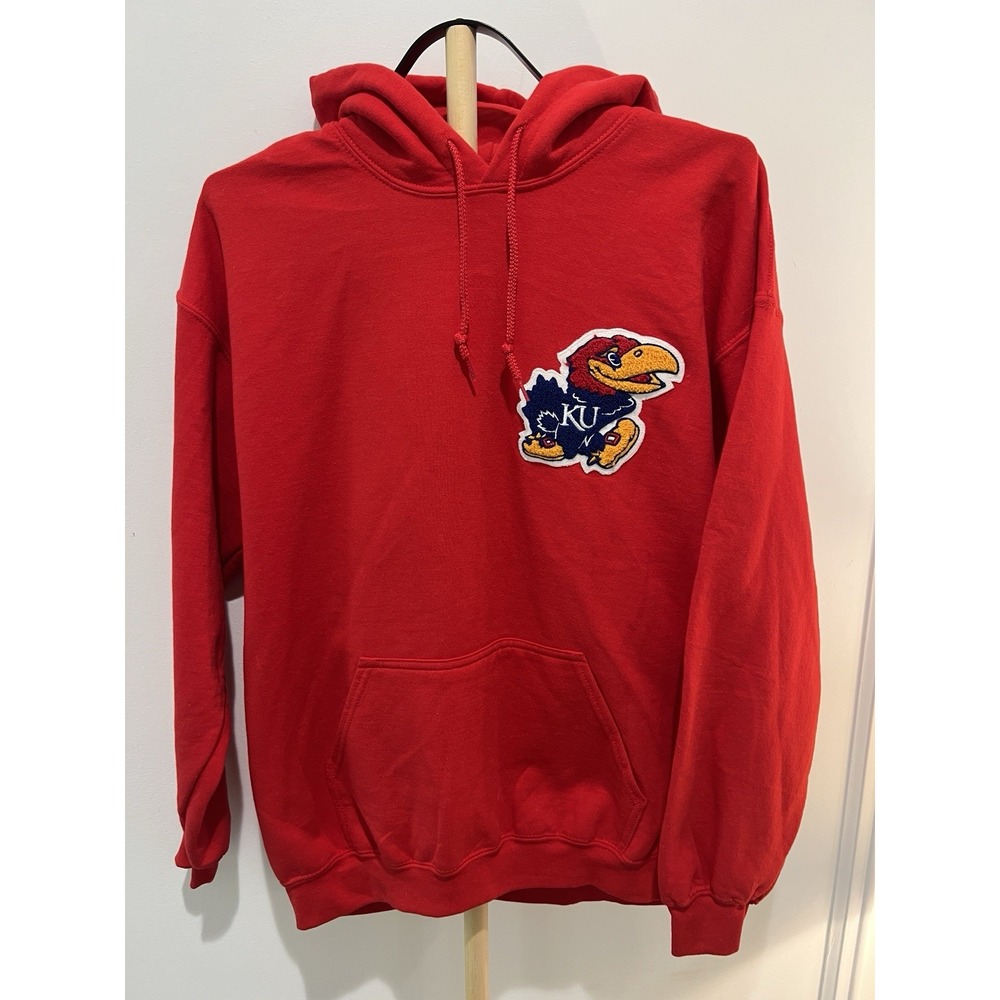 Kansas Jayhawks Hoodie Mens Large Red KU Jayhawk Gildan Heavy Blend NCAA